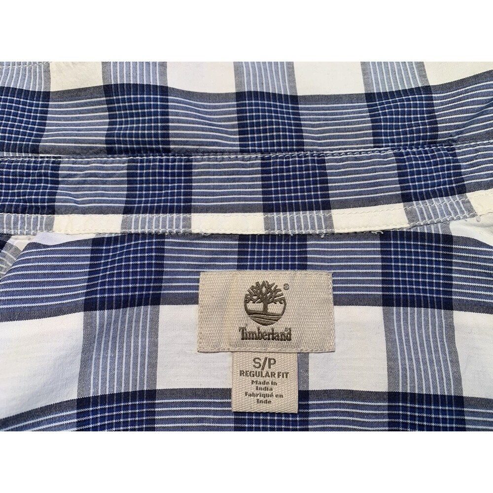 Timberland Men's Long Sleeve Button Up 2 Pocket Shirt Check Plaid Blue Size S